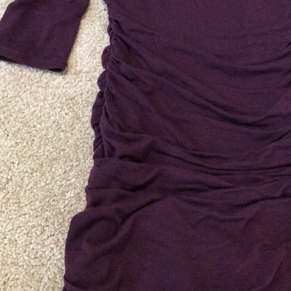 GUESS 3/4 Slv Ruched Mini Dress Plum Purple S - Picture 3 of 3
